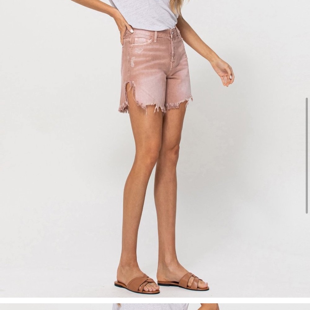 Flying Monkey Pink Jean Shorts High-Waisted Frayed Hem